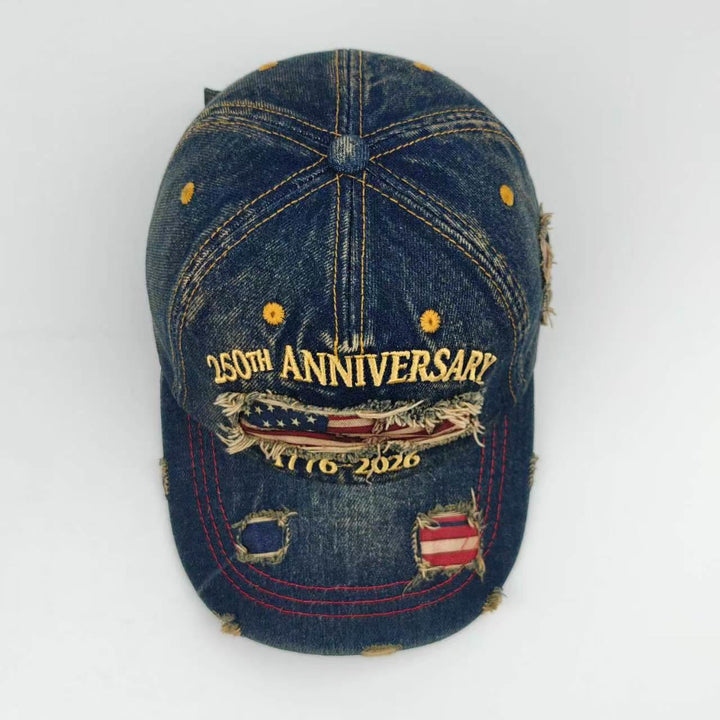 Casquette de baseball vintage en denim délavé et vieilli avec drapeau américain - image 3