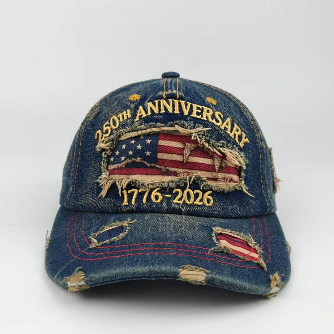 Casquette de baseball vintage en denim délavé et vieilli avec drapeau américain - image 1