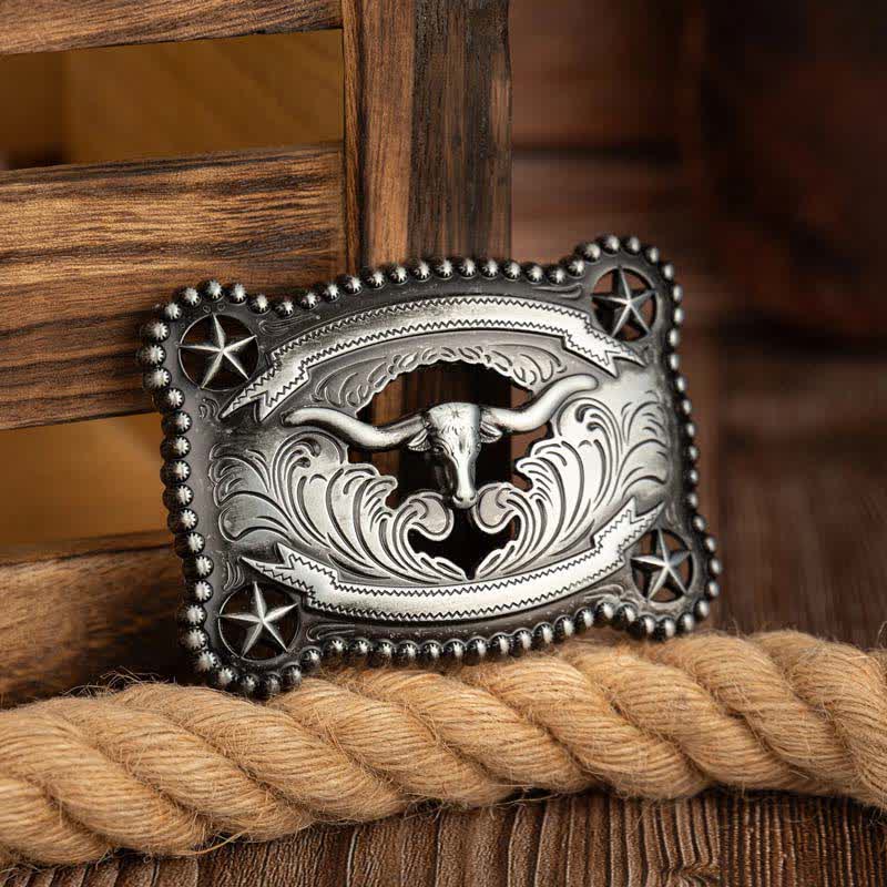 Ceinture en cuir pour homme Texas Longhorn Star ajourée avec boucle à faire soi-même - Argent - Sans ceinture - Ceinture non incluse - image 8