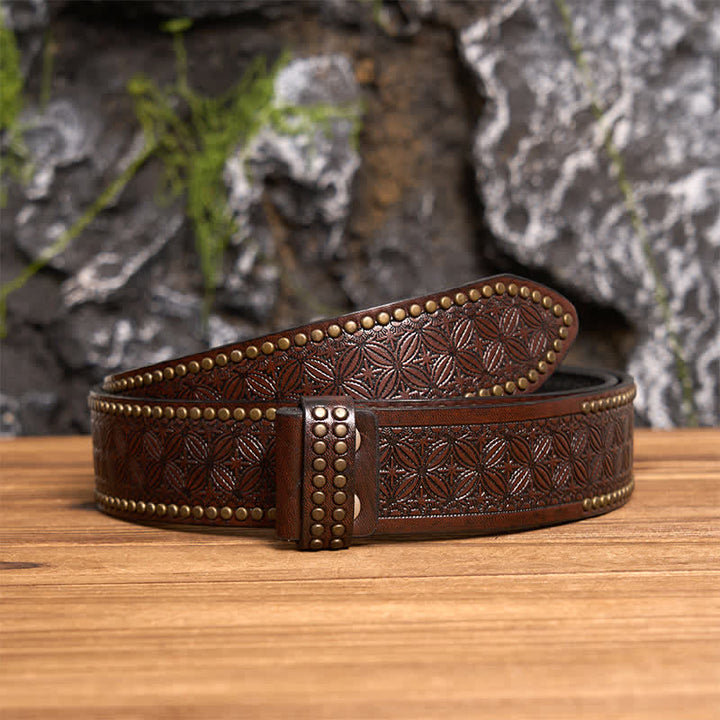 Ceinture en cuir pour homme Texas Longhorn Star ajourée avec boucle à faire soi-même - Argent - Ceinture à rivets marron - 42 - image 11