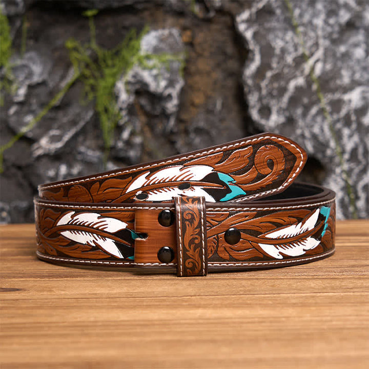 Ceinture en cuir pour homme Texas Longhorn Star ajourée avec boucle à faire soi-même - Argent - Ceinture de plumes brunes - 40 - image 13