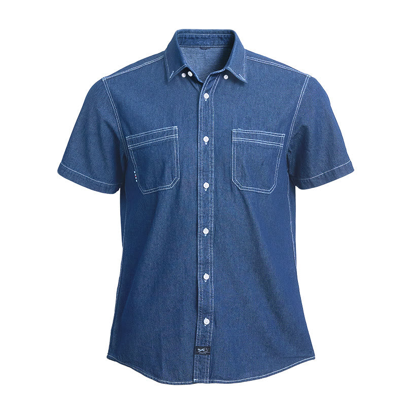 Chemise en jean à manches courtes en coton pour homme, style décontracté au quotidien - Bleu clair - 4XL - image 0