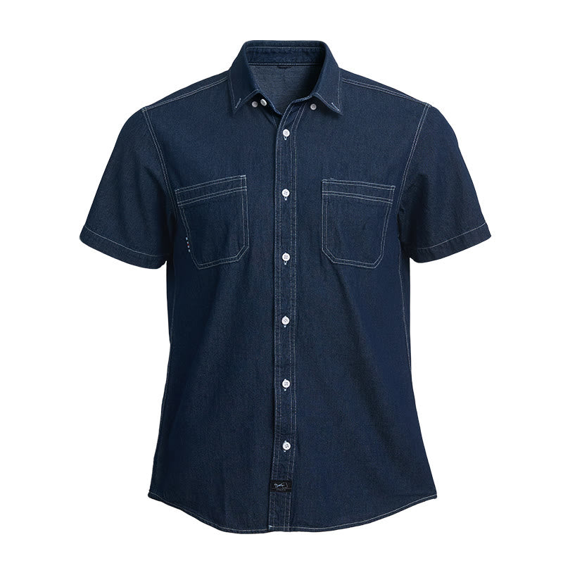 Chemise en jean à manches courtes en coton pour homme, style décontracté au quotidien - Bleu foncé - 4XL - image 1