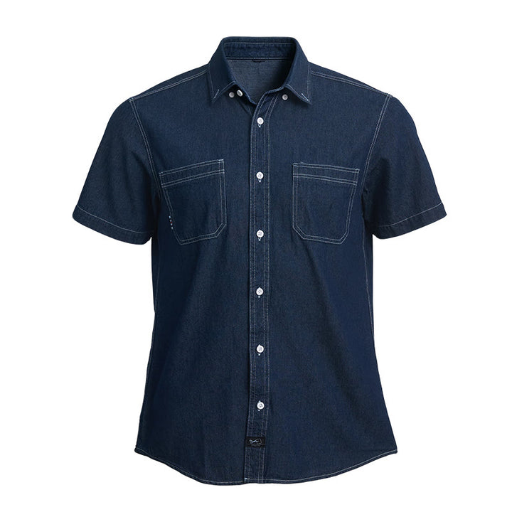 Chemise en jean à manches courtes en coton pour homme, style décontracté au quotidien - Bleu foncé - 4XL - image 1