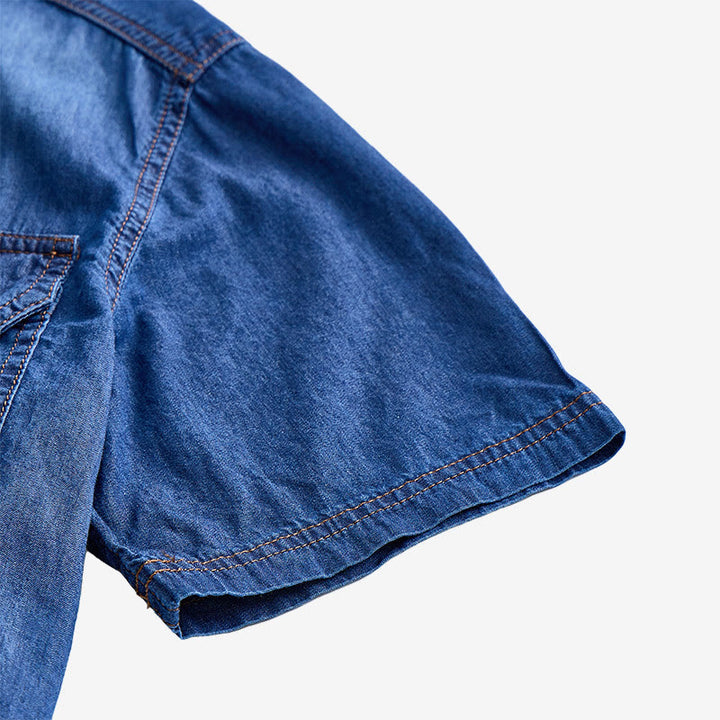 Chemise en jean délavée à manches courtes pour homme, style vintage décontracté - image 4