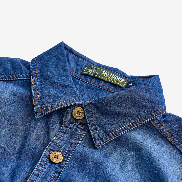 Chemise en jean délavée à manches courtes pour homme, style vintage décontracté - image 3