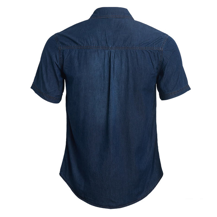 Chemise en jean délavée à manches courtes pour homme, style vintage décontracté - image 1