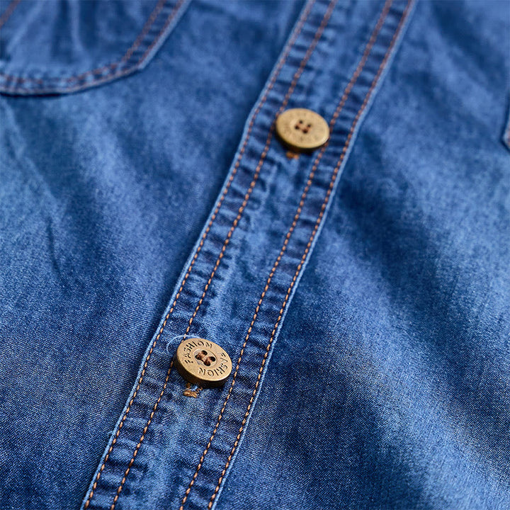 Chemise en jean délavée à manches courtes pour homme, style vintage décontracté - image 5