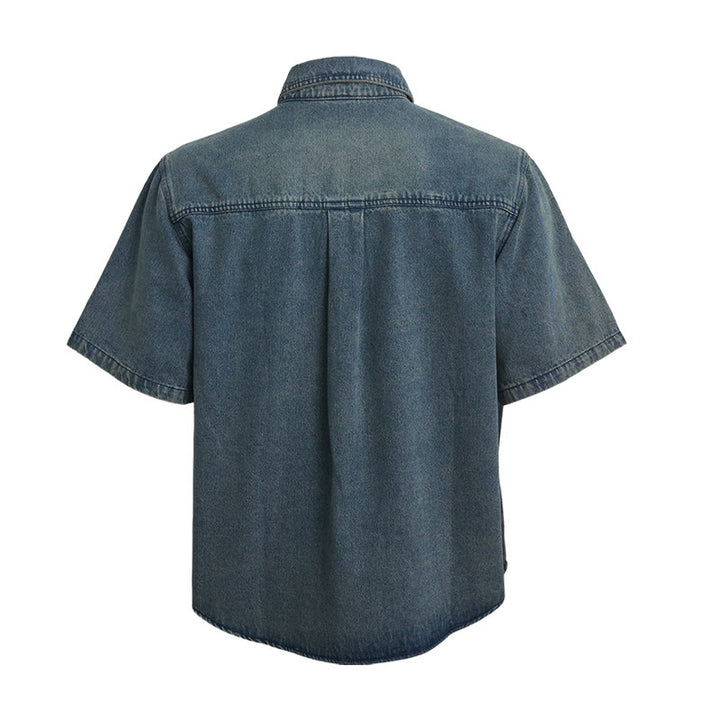 Chemise de travail oversize à manches courtes en denim délavé vintage - image 1