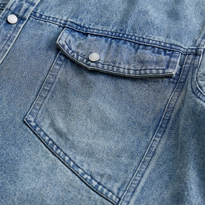 Chemise de travail oversize à manches courtes en denim délavé vintage - image 3