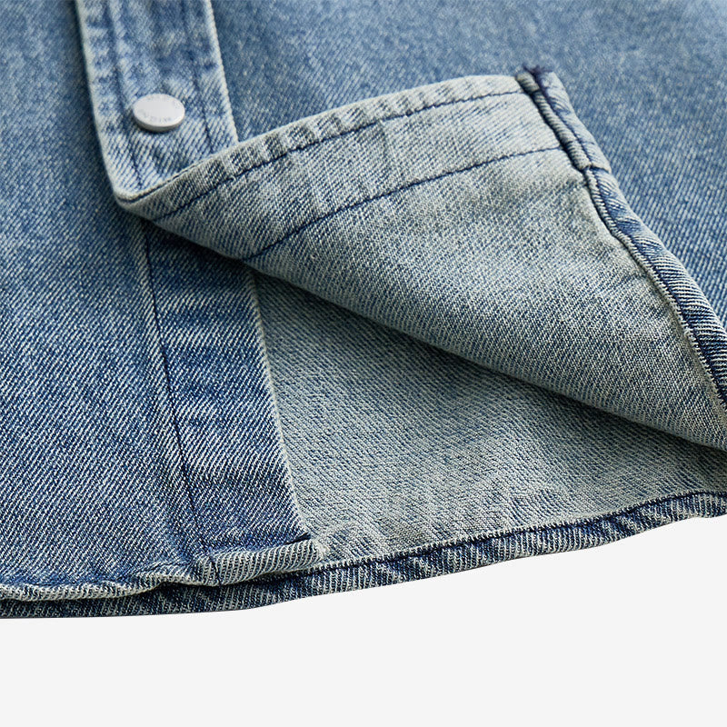 Chemise de travail oversize à manches courtes en denim délavé vintage - image 7
