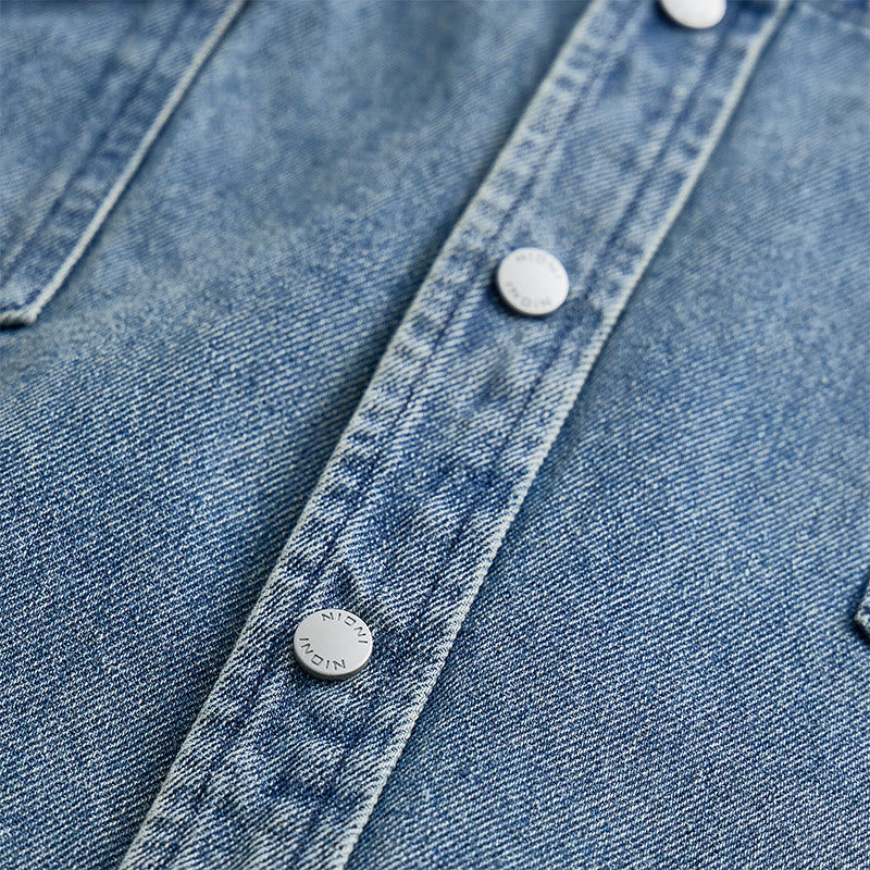 Chemise de travail oversize à manches courtes en denim délavé vintage - image 4