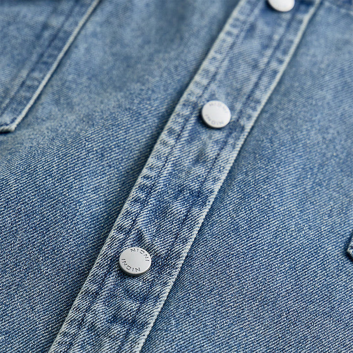 Chemise de travail oversize à manches courtes en denim délavé vintage - image 4