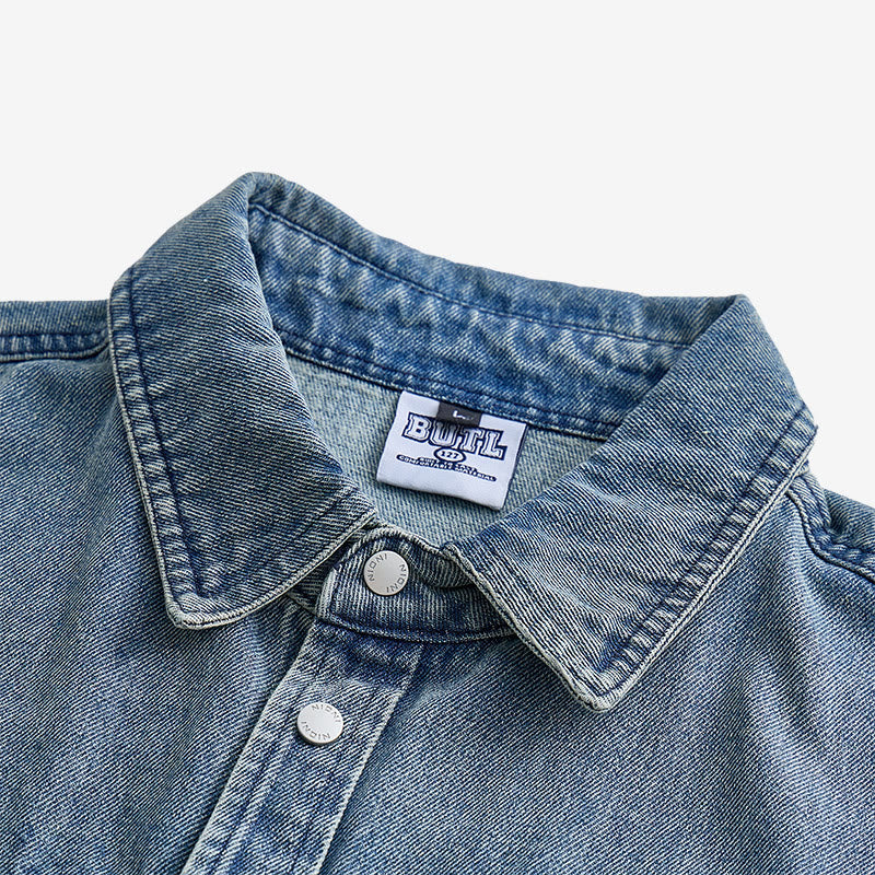 Chemise de travail oversize à manches courtes en denim délavé vintage - image 2