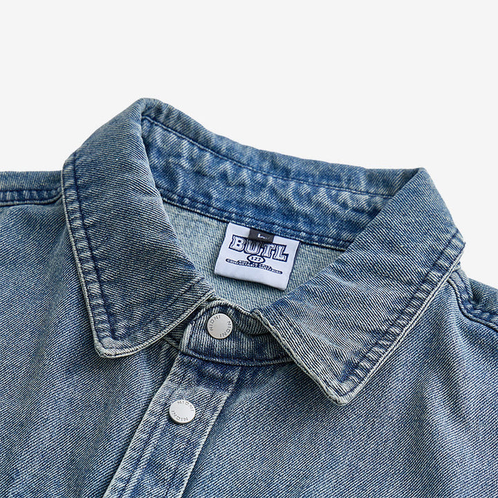 Chemise de travail oversize à manches courtes en denim délavé vintage - image 2