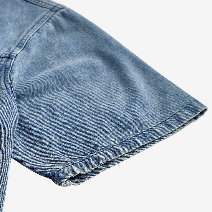 Chemise de travail oversize à manches courtes en denim délavé vintage - image 5