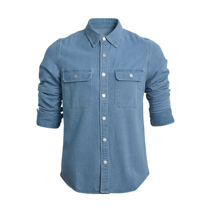 Chemise en jean à manches longues pour homme, coupe ample et décontractée - Bleu clair - 3XL - image 1