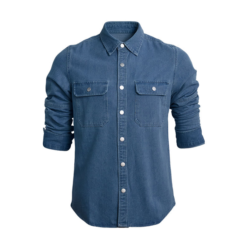 Chemise en jean à manches longues pour homme, coupe ample et décontractée - Bleu foncé - 3XL - image 0