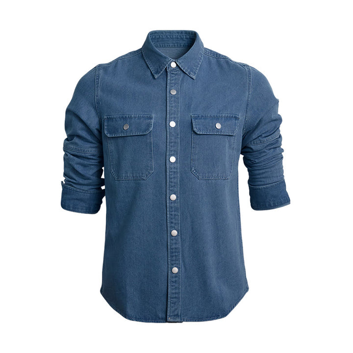 Chemise en jean à manches longues pour homme, coupe ample et décontractée - Bleu foncé - 3XL - image 0