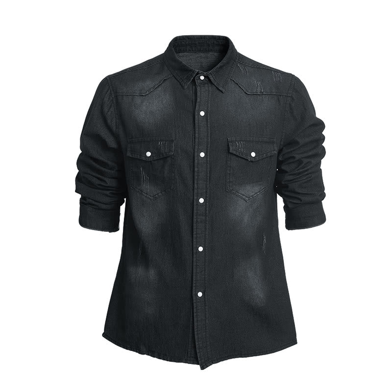 Chemise en jean à manches longues et boutons, coupe ajustée, pour homme - Gris foncé - 3XL - image 2