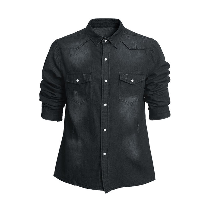Chemise en jean à manches longues et boutons, coupe ajustée, pour homme - Gris foncé - 3XL - image 2