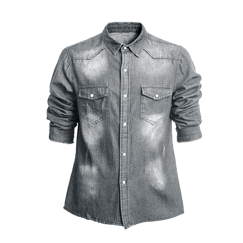 Chemise en jean à manches longues et boutons, coupe ajustée, pour homme - Gris clair - 3XL - image 3