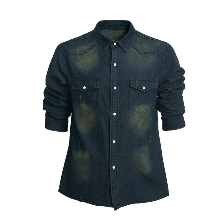 Chemise en jean à manches longues et boutons, coupe ajustée, pour homme - Bleu - 3XL - image 0