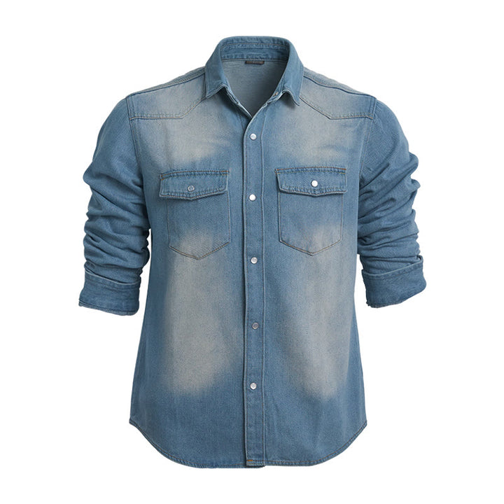 Chemise en jean à manches longues pour homme, effet usé - Bleu clair - 3XL - image 0