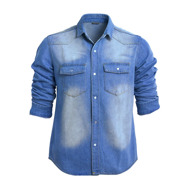 Chemise en jean à manches longues pour homme, effet usé - Bleu foncé - 3XL - image 2