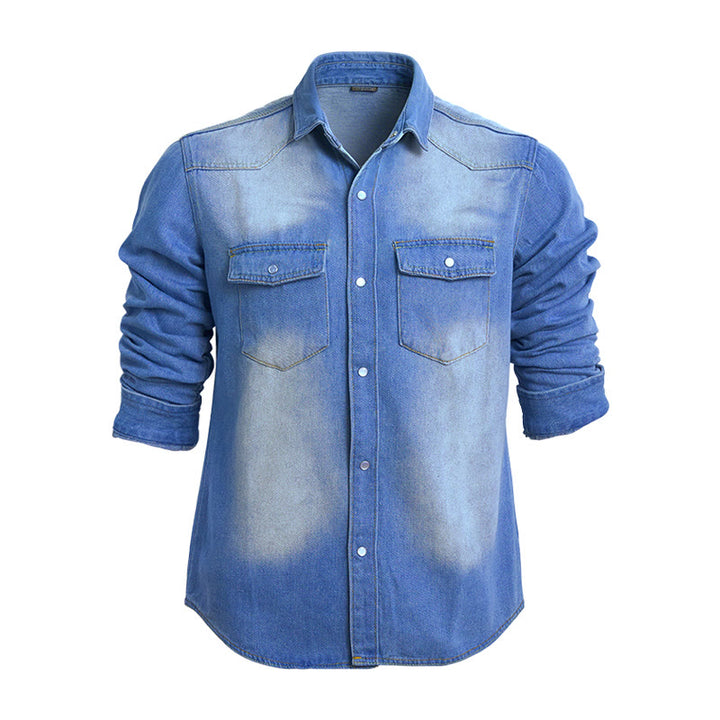 Chemise en jean à manches longues pour homme, effet usé - Bleu foncé - 3XL - image 2