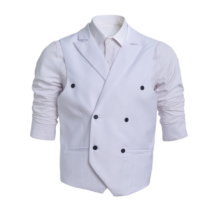 Gilet habillé croisé pour homme, coupe ajustée - Blanc - 6XL - image 0