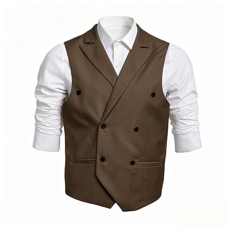 Gilet habillé croisé pour homme, coupe ajustée - Café - 6XL - image 5