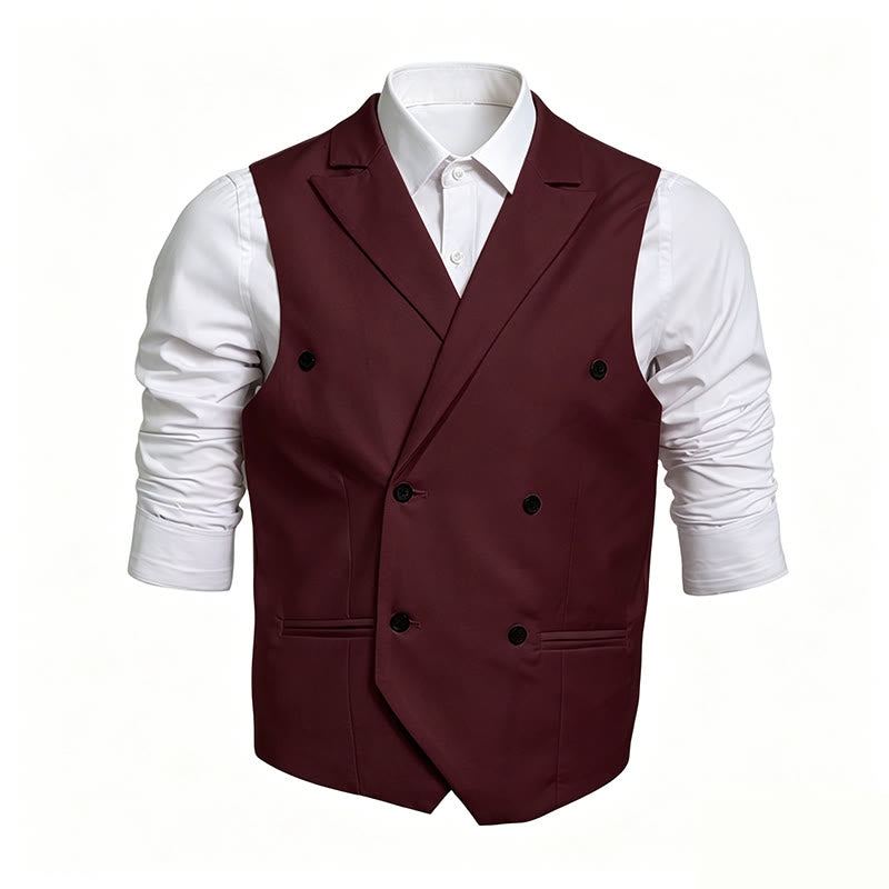 Gilet habillé croisé pour homme, coupe ajustée - Vin - 6XL - image 6
