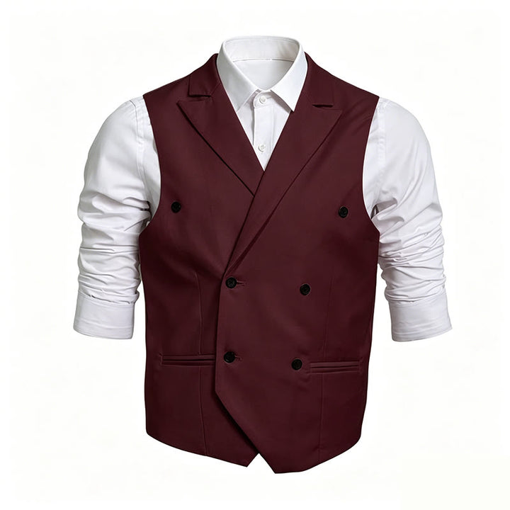 Gilet habillé croisé pour homme, coupe ajustée - Vin - 6XL - image 6