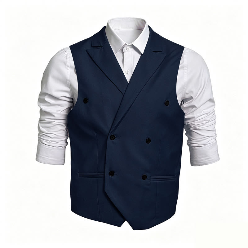 Gilet habillé croisé pour homme, coupe ajustée - Bleu marine - 6XL - image 4