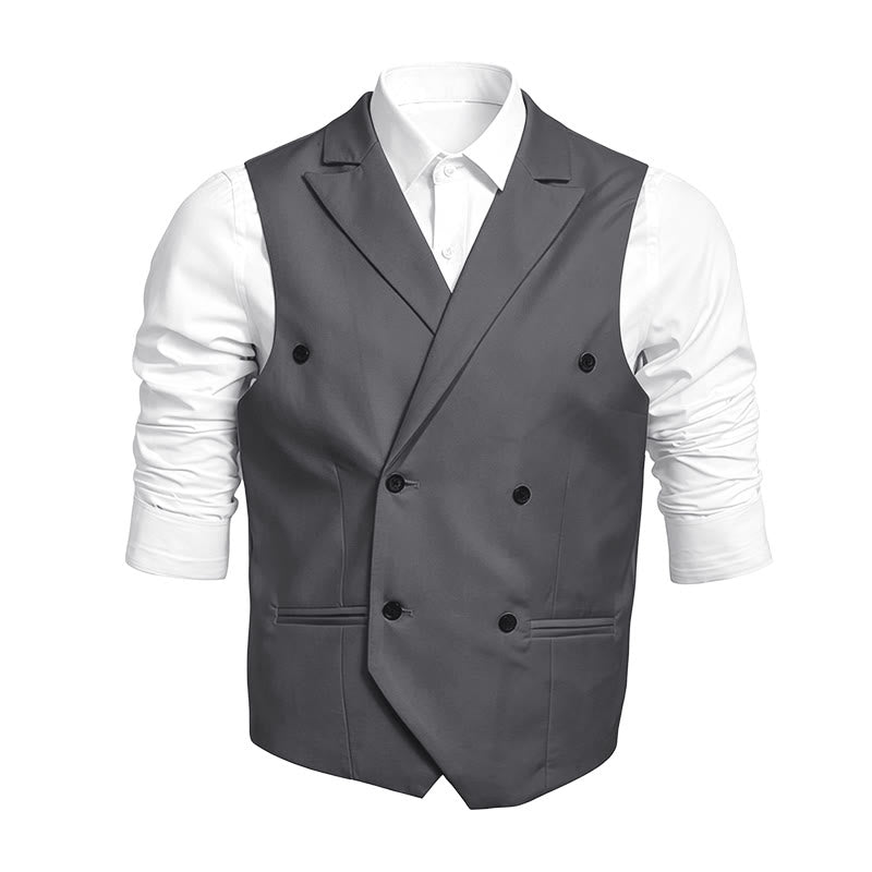 Gilet habillé croisé pour homme, coupe ajustée - Gris - 6XL - image 3