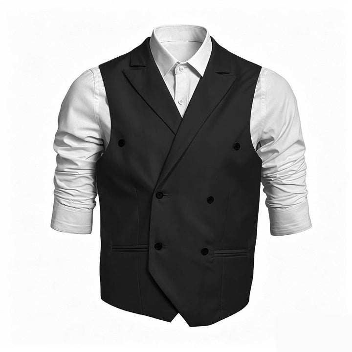 Gilet habillé croisé pour homme, coupe ajustée - Noir - 6XL - image 2