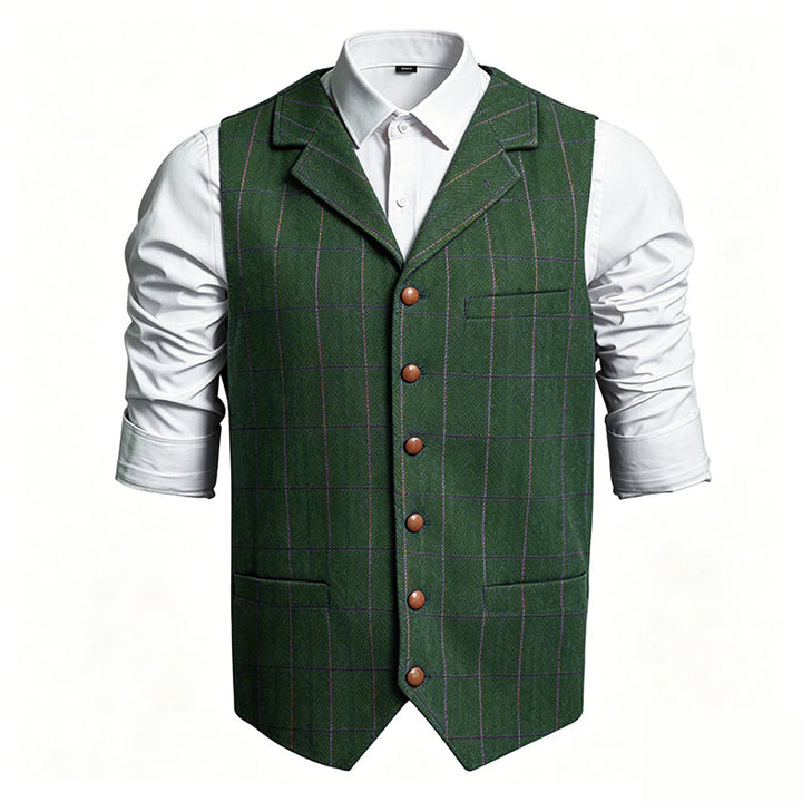 Gilet de costume à carreaux pour homme, col à revers, simple boutonnage - Vert - 3XL - image 6