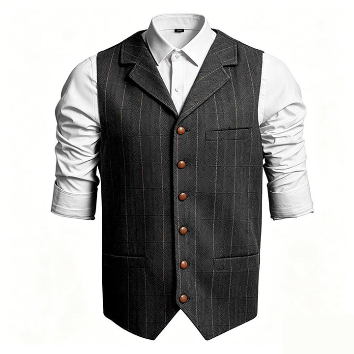 Gilet de costume à carreaux pour homme, col à revers, simple boutonnage - Noir - 3XL - image 3