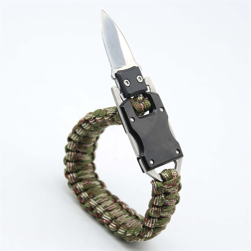 Bracelet de survie multifonctionnel en paracorde avec couteau dissimulé - Camouflage vert armée - image 0