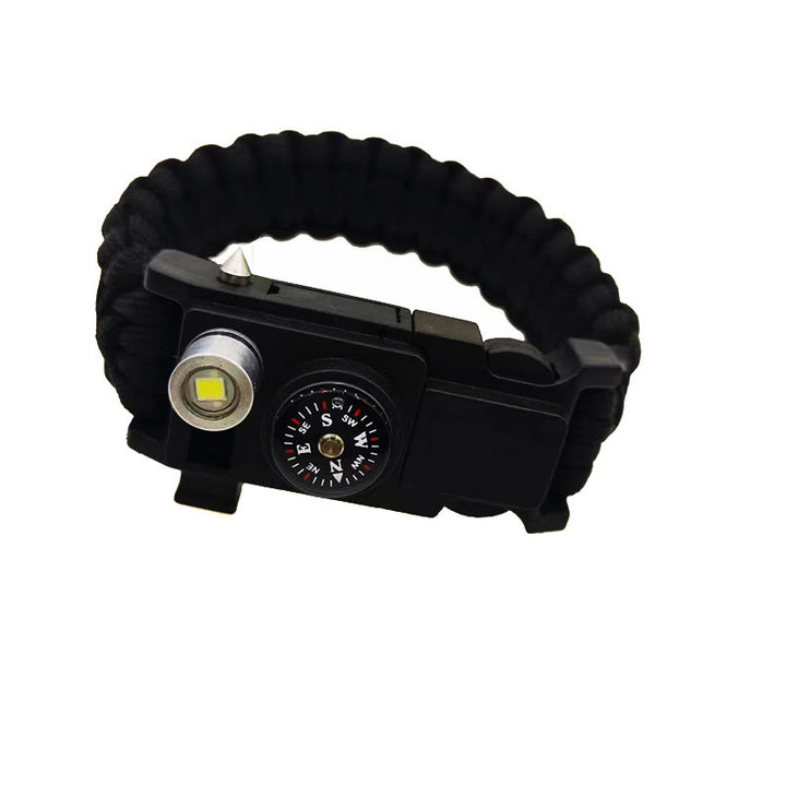 Bracelet de survie léger en paracorde avec boussole et lumière LED. - Noir - image 1