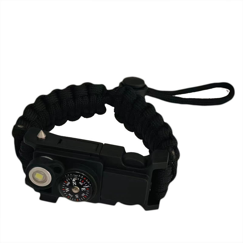 Bracelet de survie léger en paracorde avec boussole et lumière LED. - Noir ajustable - image 11