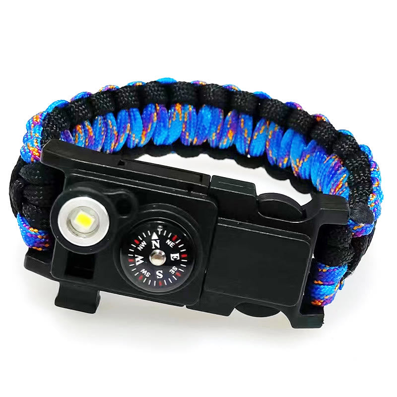 Bracelet de survie léger en paracorde avec boussole et lumière LED. - Camouflage noir, or et bleu - image 9