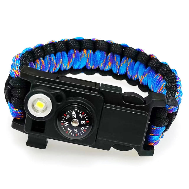 Bracelet de survie léger en paracorde avec boussole et lumière LED. - Camouflage noir, or et bleu - image 9