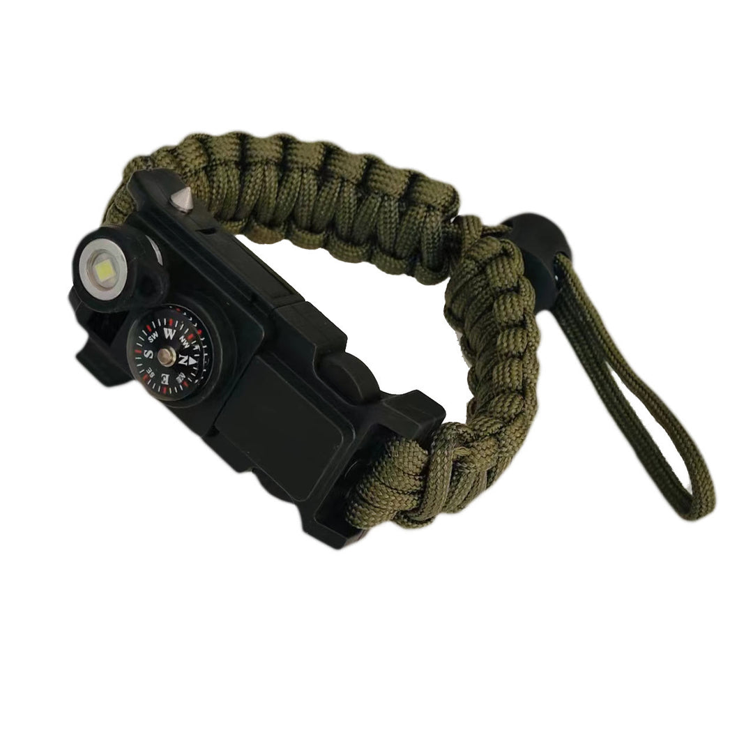 Bracelet de survie léger en paracorde avec boussole et lumière LED. - Vert armée ajustable - image 12