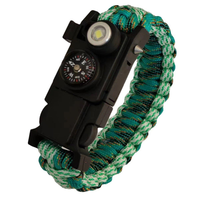 Bracelet de survie léger en paracorde avec boussole et lumière LED. - Camouflage bleu et vert - image 8