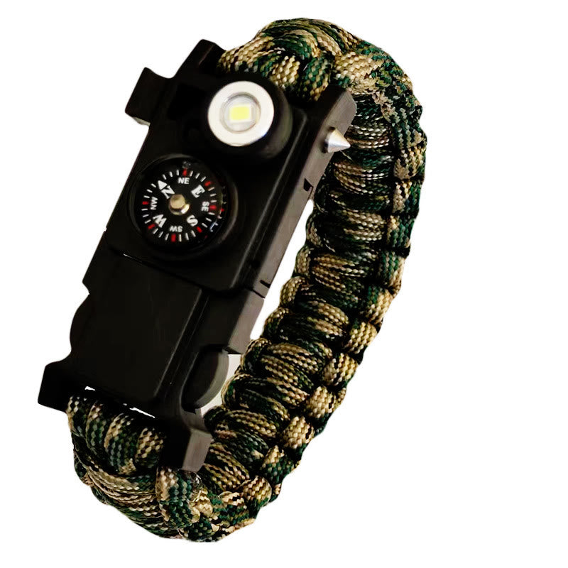 Bracelet de survie léger en paracorde avec boussole et lumière LED. - Camouflage forestier - image 2