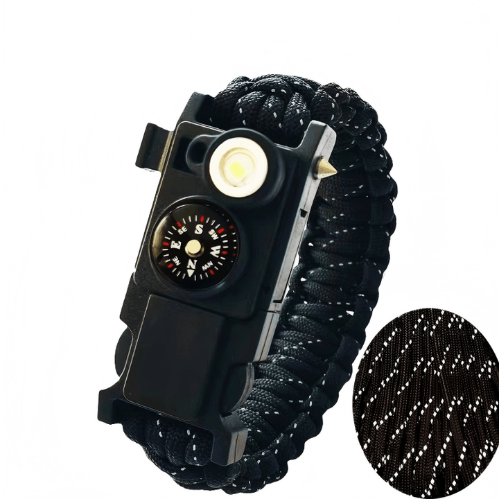 Bracelet de survie léger en paracorde avec boussole et lumière LED. - Noir réfléchissant - image 5