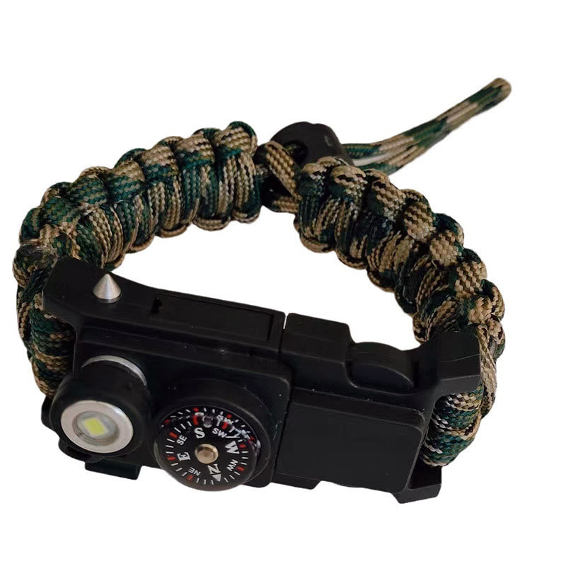 Bracelet de survie léger en paracorde avec boussole et lumière LED. - Camouflage forestier ajustable - image 15
