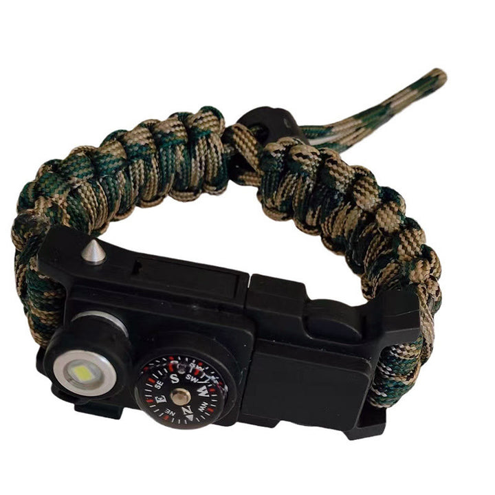 Bracelet de survie léger en paracorde avec boussole et lumière LED. - Camouflage forestier ajustable - image 15